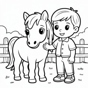 Pony met kind om te printen voor kinderen