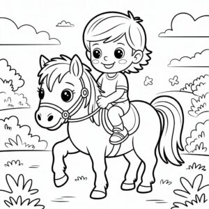 Pony mit Kind Ausmalbild herunterladen