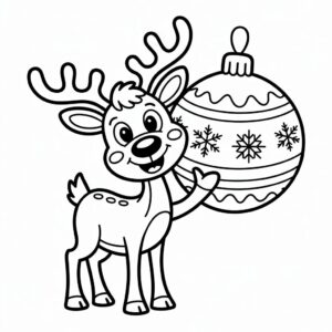 Poro, jossa on joulupallo – värityssivu