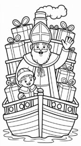 Sinterklaasin saapuminen höyrylaivalla – värityskuva