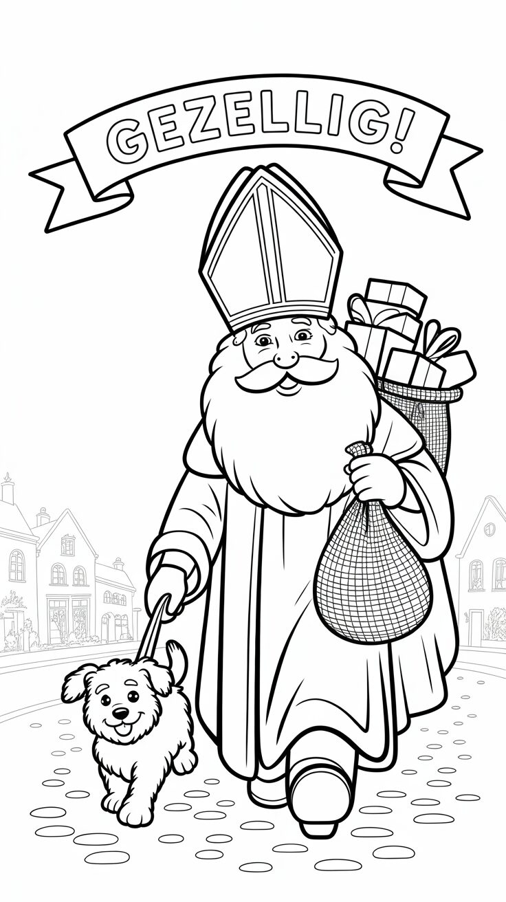Sinterklaas met dieren – kleurplaat