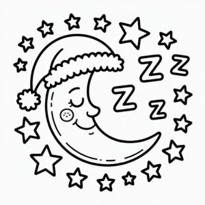 Slapende maan met sterren kleurplaat