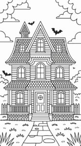 Spookhus Farvelægning Halloween – Gratis Udskrivelig