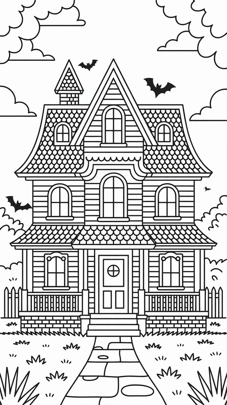 Spookhuis Kleurplaat Halloween – Gratis Printbaar