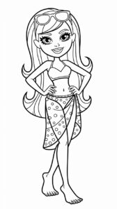 Chica de playa con pareo y gafas de sol — página para colorear