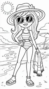 Chica de playa con gafas de sol - página para colorear