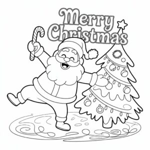 Vrolijke kerstman en boom kleurplaat