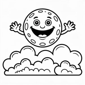 Vrolijke volle maan op de wolken kleurplaat