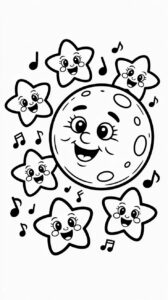 Zingende maan met sterren kleurplaat