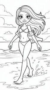 Paseo de verano en la playa: lámina para colorear