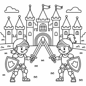 Zwaardgevecht bij kasteel kleurplaat