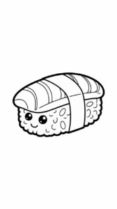 kleurplaat van kawaii sushi