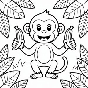 Affe mit Bananen Ausmalbild – jetzt als gratis PDF