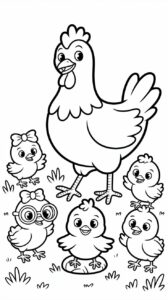 Ausmalbild Küken-Familie zusammen