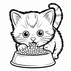 Chat en train de manger à imprimer
