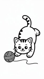 Chat jouant avec une pelote de laine facile à imprimer