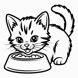 Coloriage Chat en train de manger gratuit