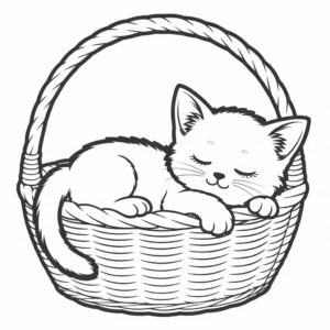 Coloriage Petit chat mignon dans un panier gratuit