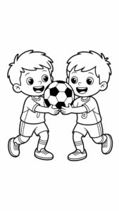 Coloriage à imprimer Deux garçons se disputent le ballon
