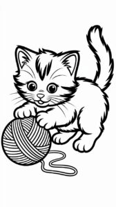 Dessin de Chat jouant avec une pelote de laine à télécharger