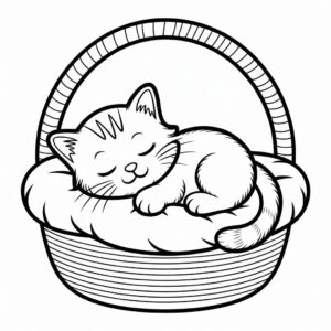 Dessin de Petit chat mignon dans un panier à télécharger