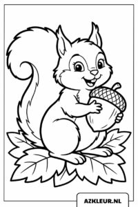 Eekhoorn met eikel herfst kleurplaat.jpg