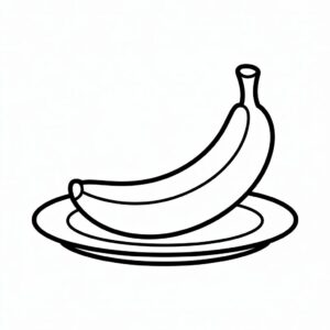 Einzelne Banane auf einem Teller – free Printable zum Ausmalen
