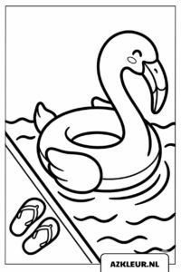 Flamingo zwemband in het water kleurplaat.jpg