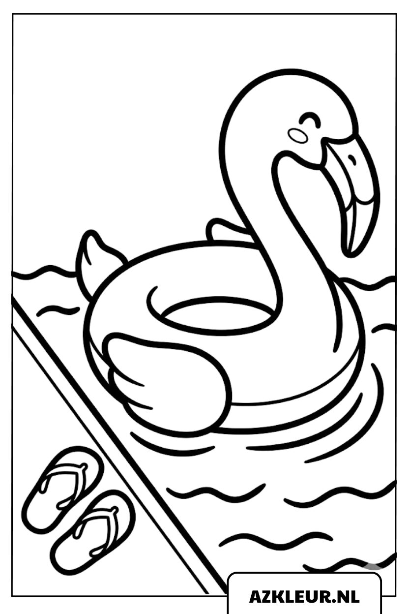 Flamingo zwemband in het water kleurplaat.jpg