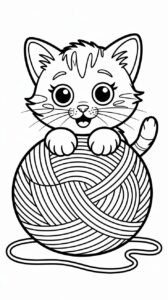 Idées de coloriage Chat jouant avec une pelote de laine