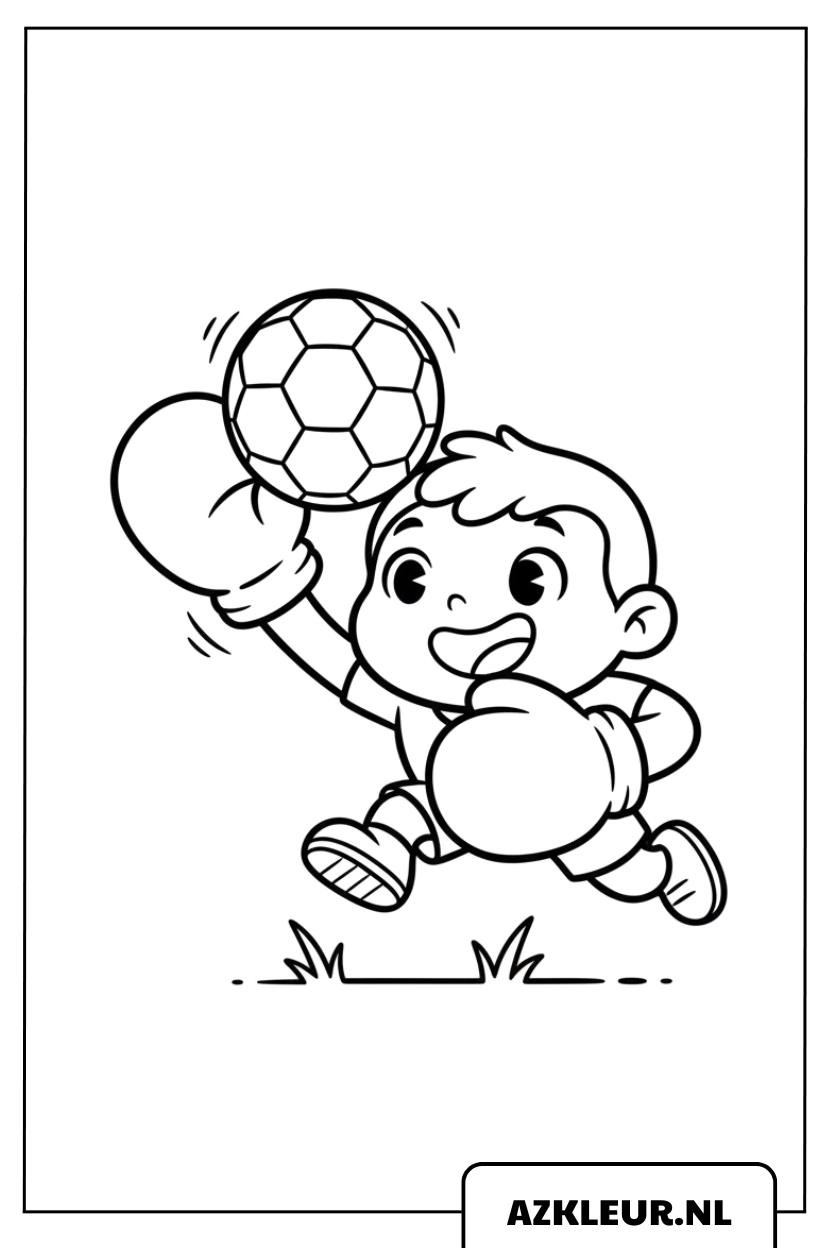 Keeper vangt de bal kleurplaat.jpg
