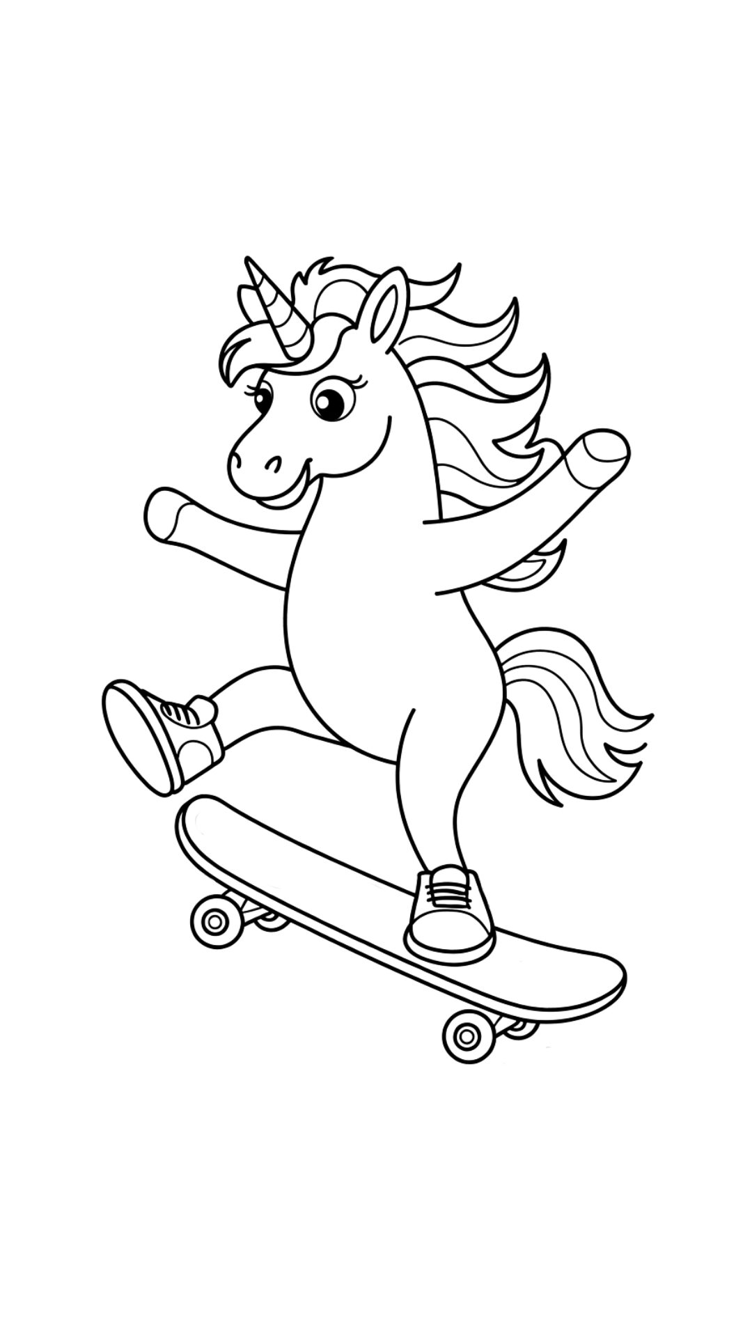 Värityssivu: Aktiivinen yksisarvinen skeittilaudalla