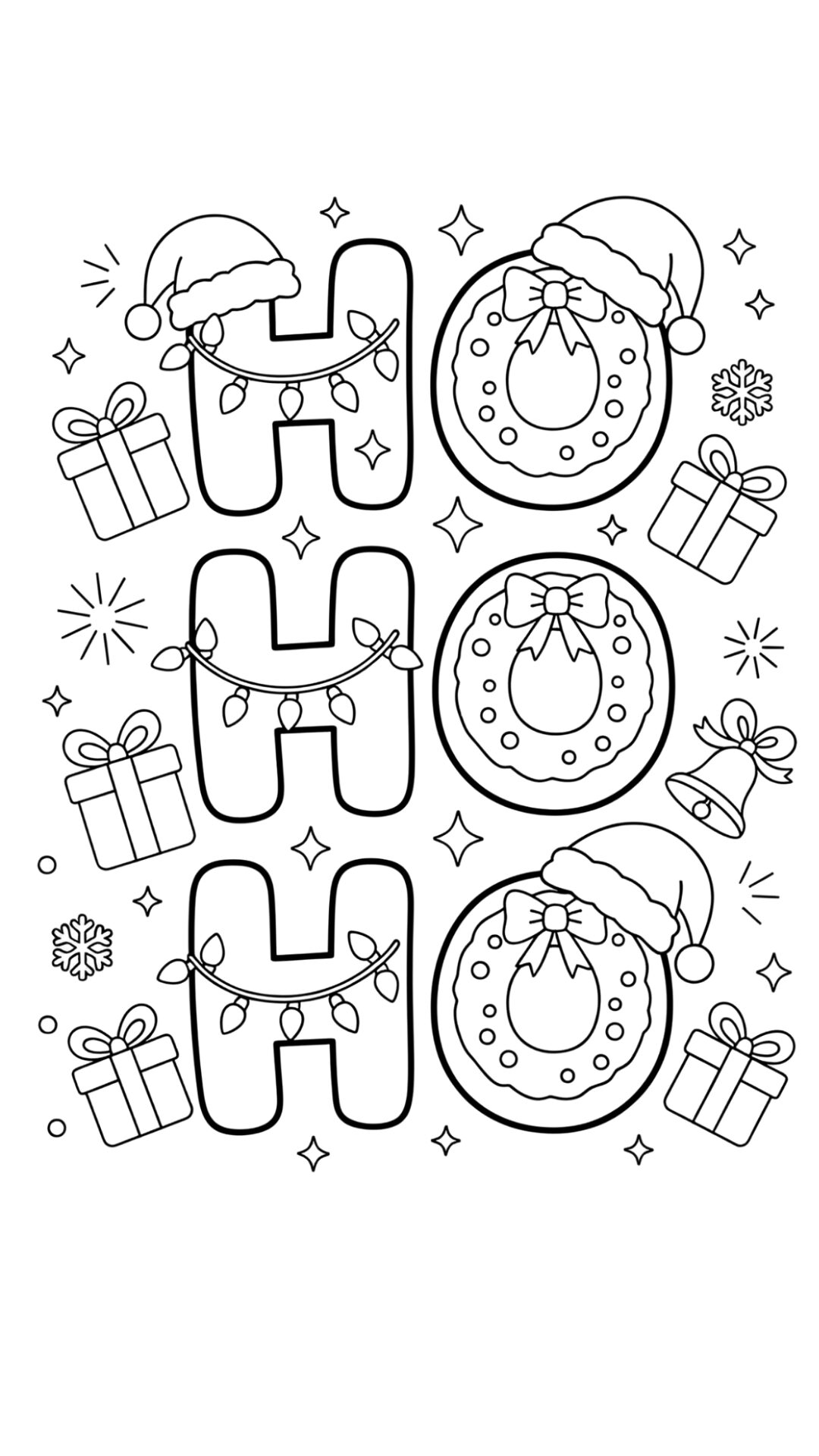 Kleurplaat HO HO HO Kerstletters om te Kleuren