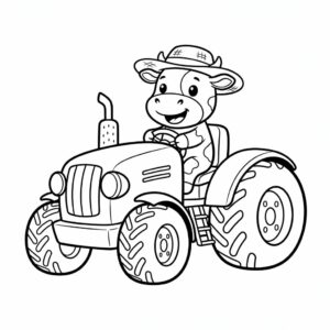 Kleurplaat Koe die een Tractor Bestuurt