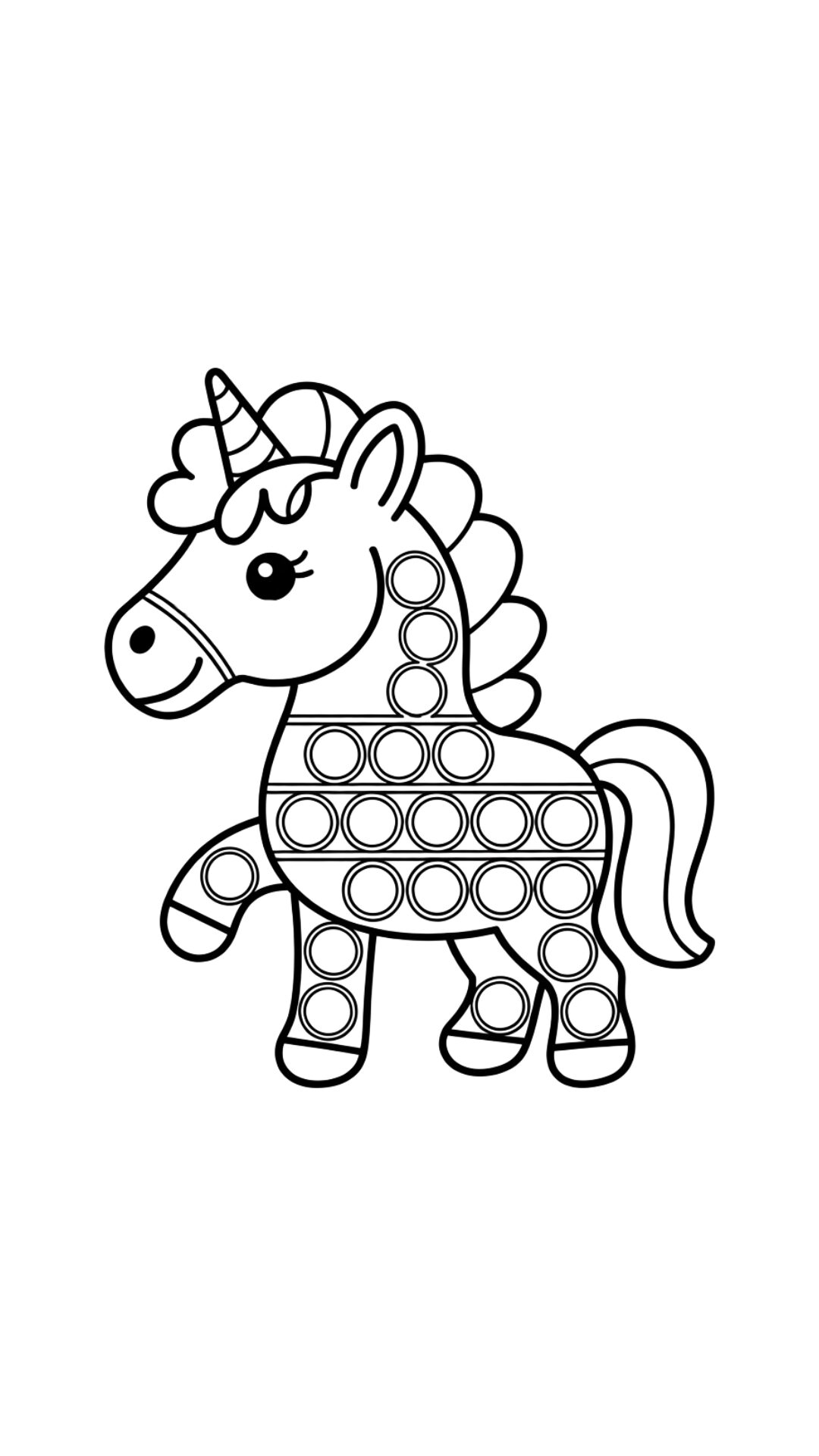 Värityssivu: Söpö yksisarvinen Pop It – helppo ja hauska värityskuva