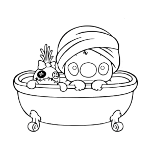 Kleurplaat Stitch ontspant in bad