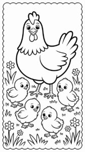 Küken-Familie zusammen Malvorlage