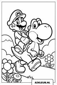 Mario rijdt op Yoshi kleurplaat.jpg