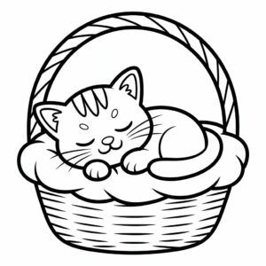 Petit chat mignon dans un panier à imprimer