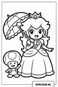 Prinses Peach met parasol en Toad kleurplaat.jpg