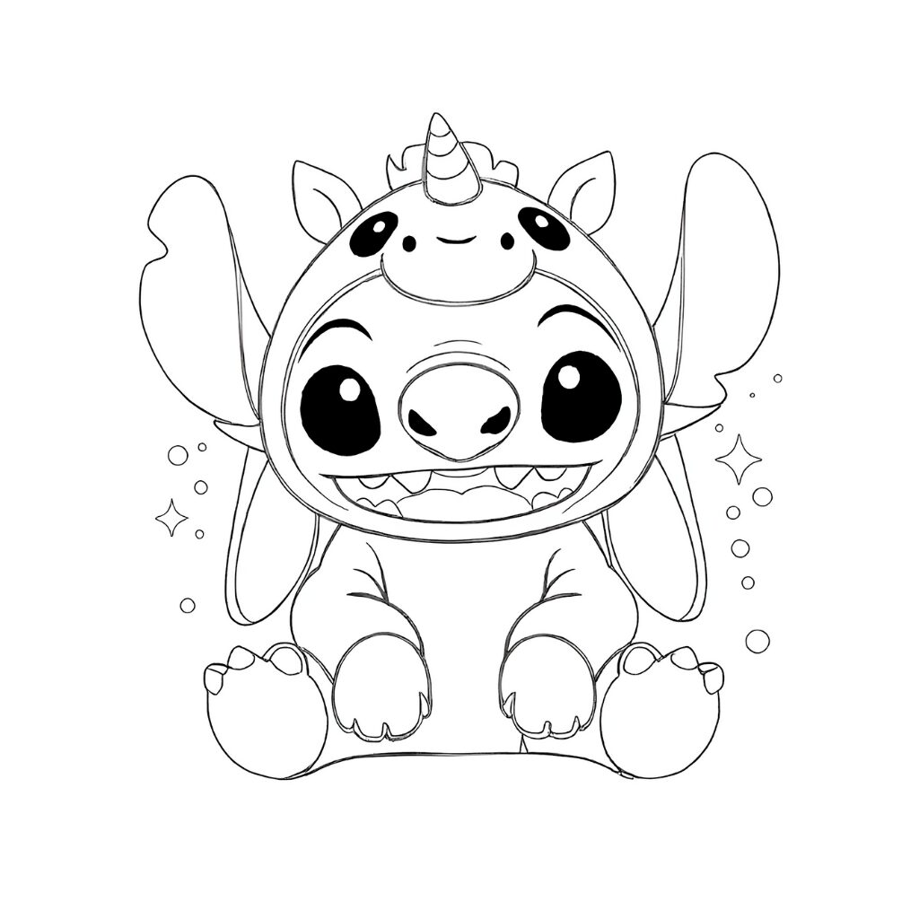 Schattige Stitch eenhoorn kleurplaat