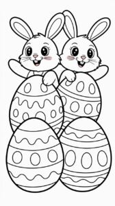 colorare Uova con coniglietti pasquali