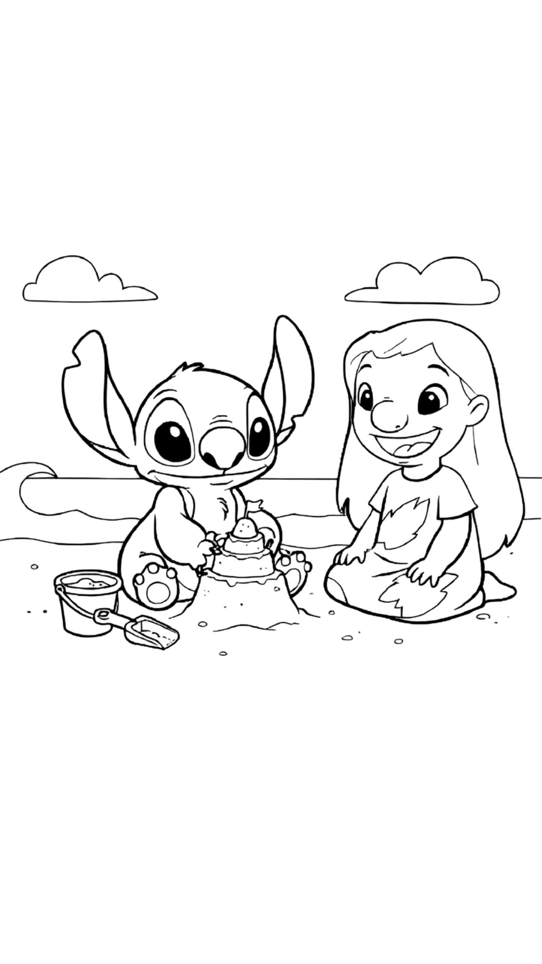 Lilo en Stitch strand en zand kleurplaat