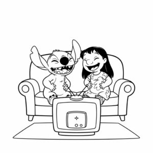 Lilo en Stitch tv-kijken kleurplaat
