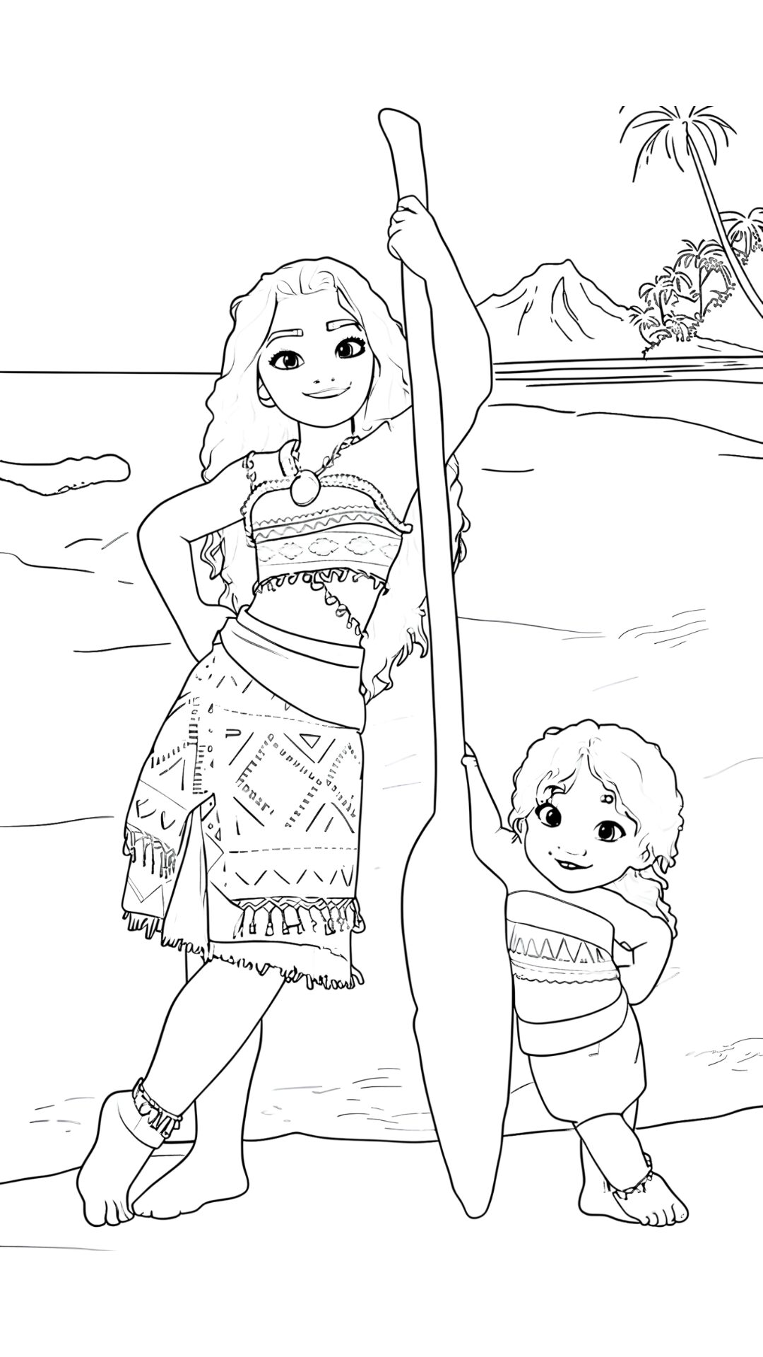 Moana da colorare con Moana adulta e Baby Moana