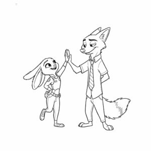 Nick en Judy geven elkaar een high-five kleurplaat