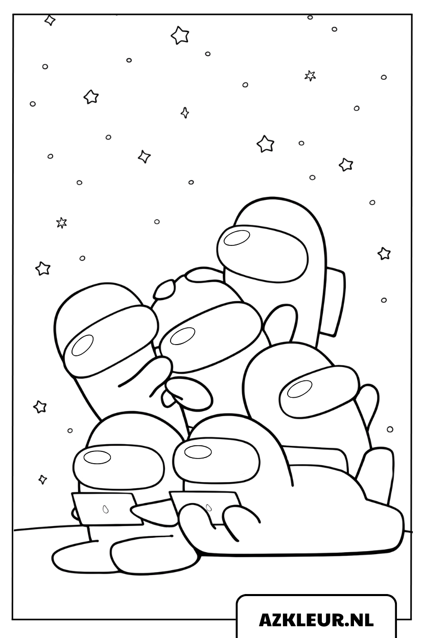 Among Us bemanning in de ruimte kleurplaat