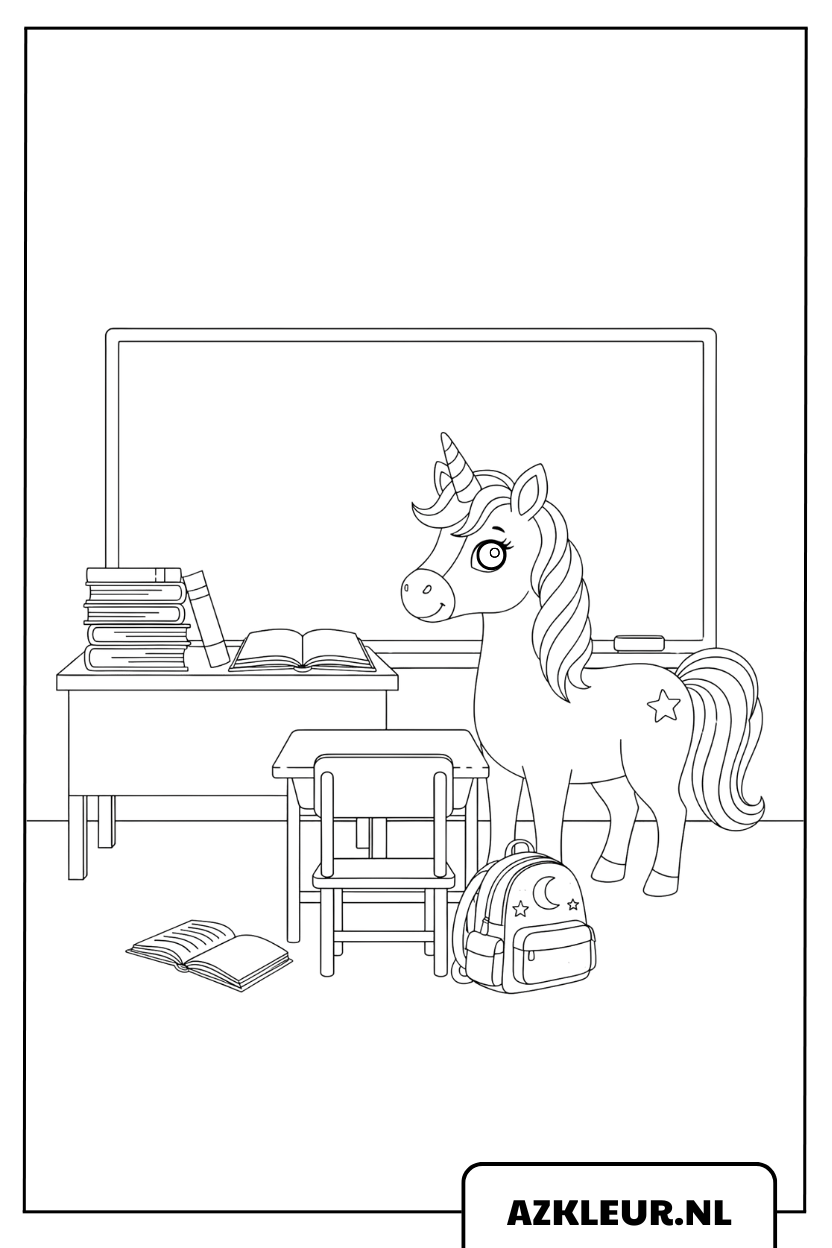 Eenhoorn in de klas Kleurplaat