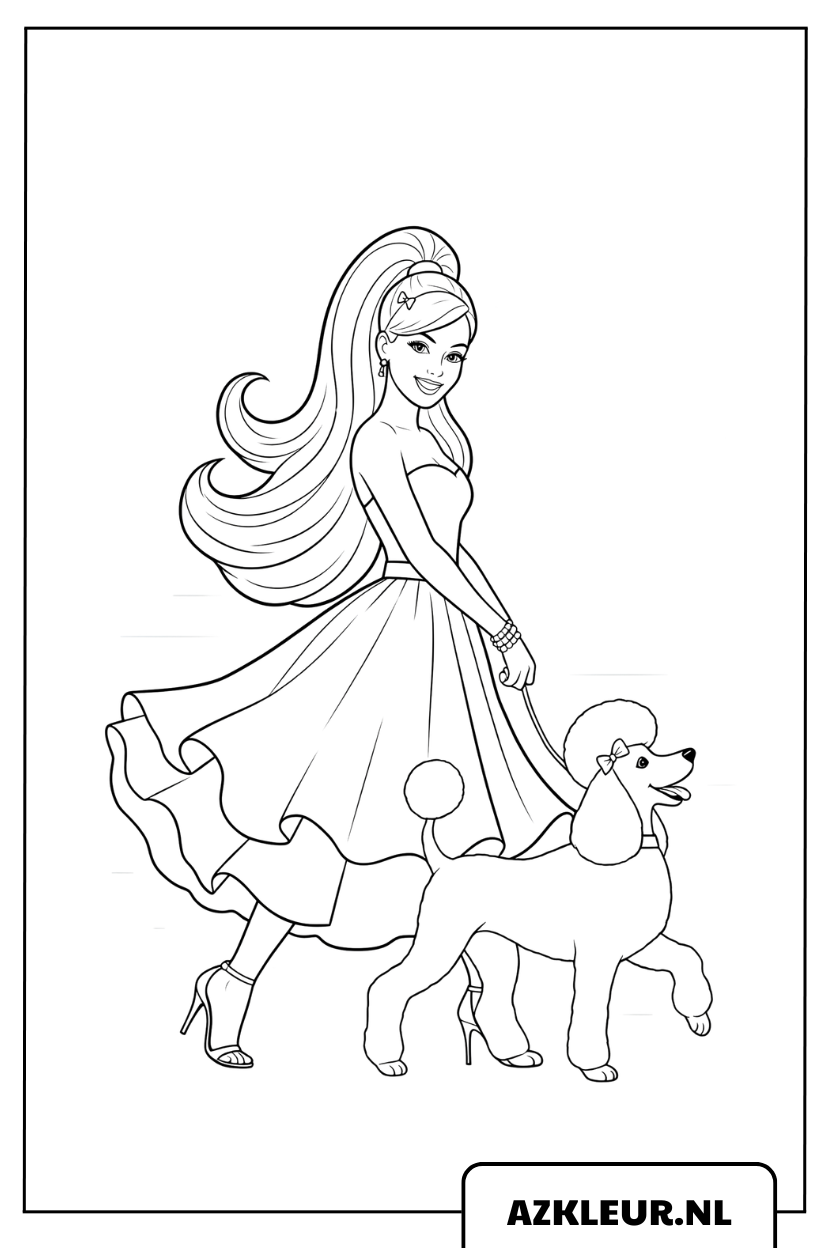 Kleurplaat Barbie met een schattige puppy