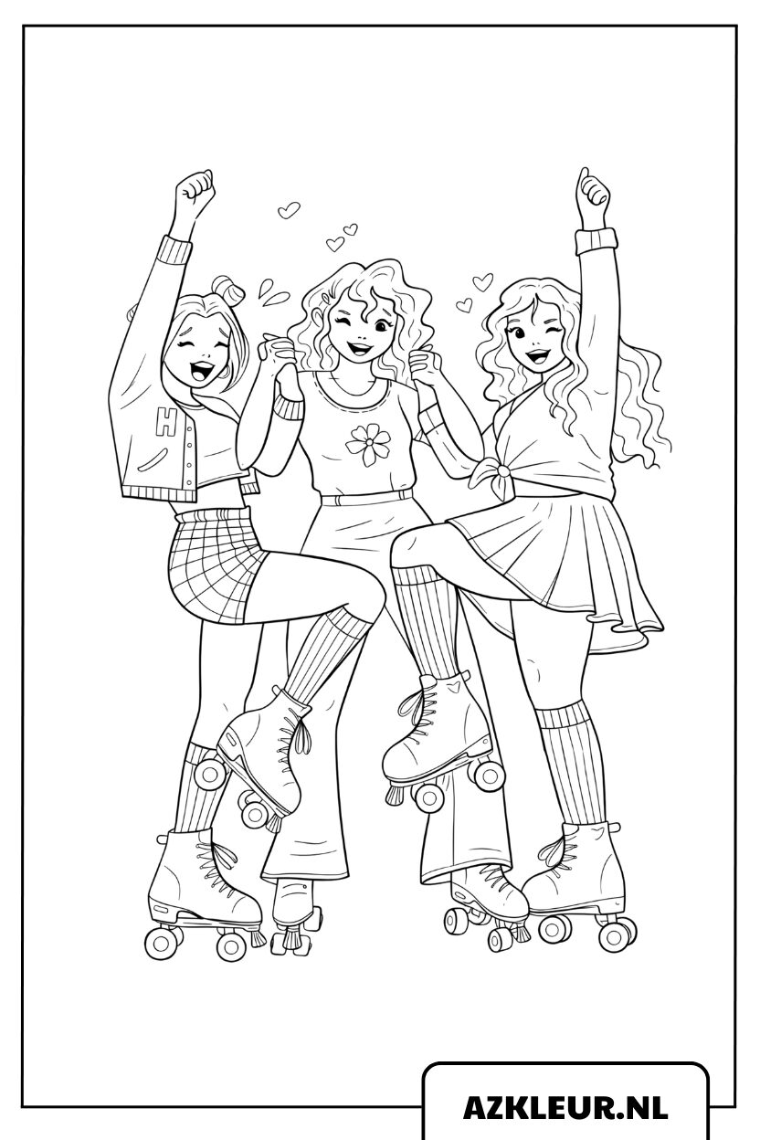 Kleurplaat CreaChick rolschaatsen plezier